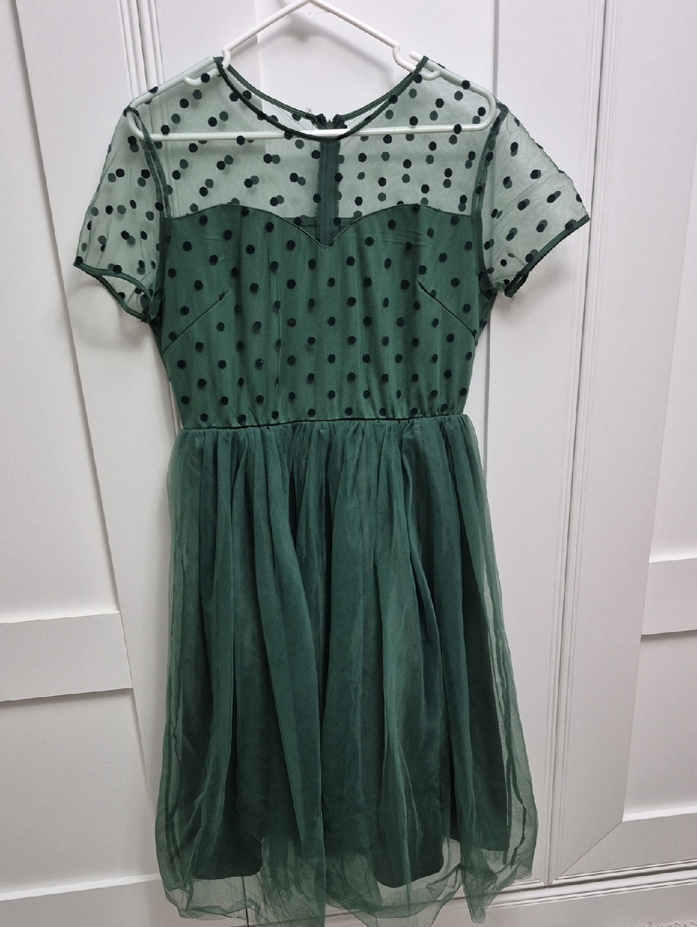 Girls' Green Polka Dot Mesh Party Dress